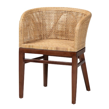Bali & Pari Papua Modern Bohemian Natural Rattan and Walnut Brown Acacia Wood Dining Chair 242-13491-ZORO